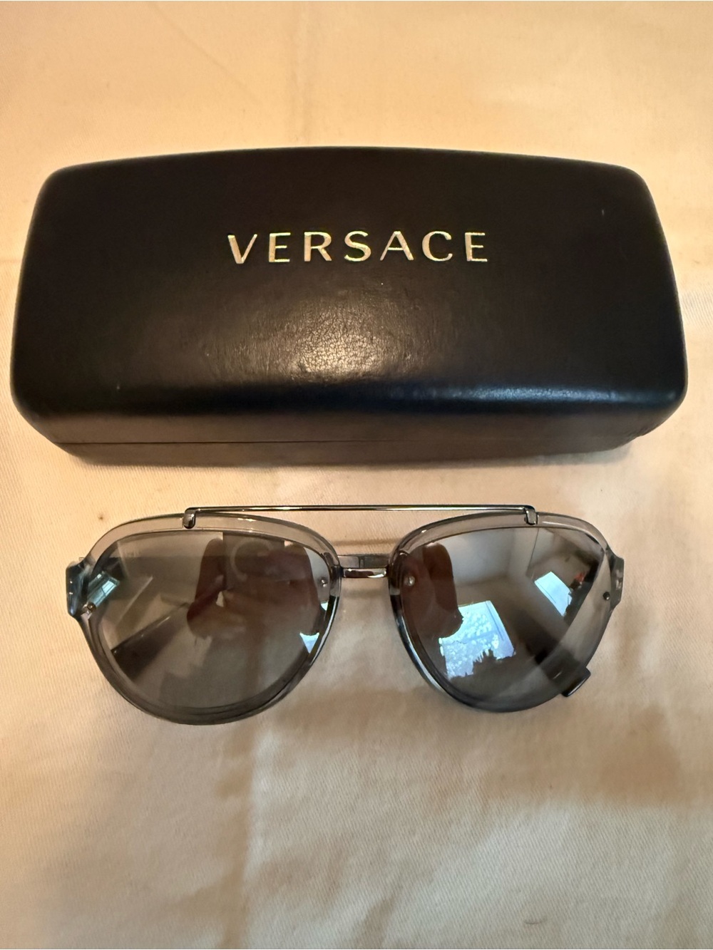 Versace Men's Aviator Sunglasses - Silver Frame with Gray Lenses